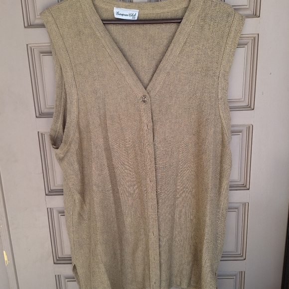 European Club LTD. Vest Plus Sz 20 Woven Fabric Button Down Beige P2P 23" L 31" - Picture 3 of 9